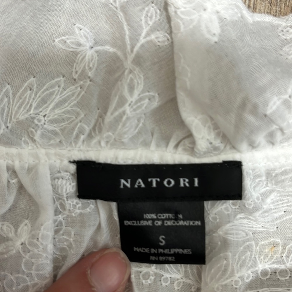 Natori Long Flare Sleeve Sheer Floral White Embroidered Boho Dress Cover Up S - Picture 7 of 14